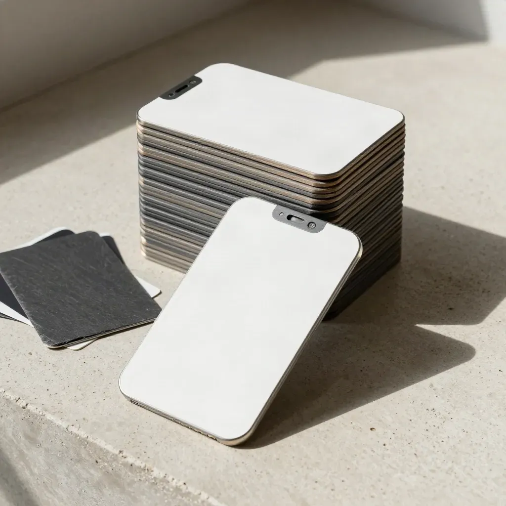 Vertical and square ad boards fan across travertine concrete in a sharp motion-design still life.